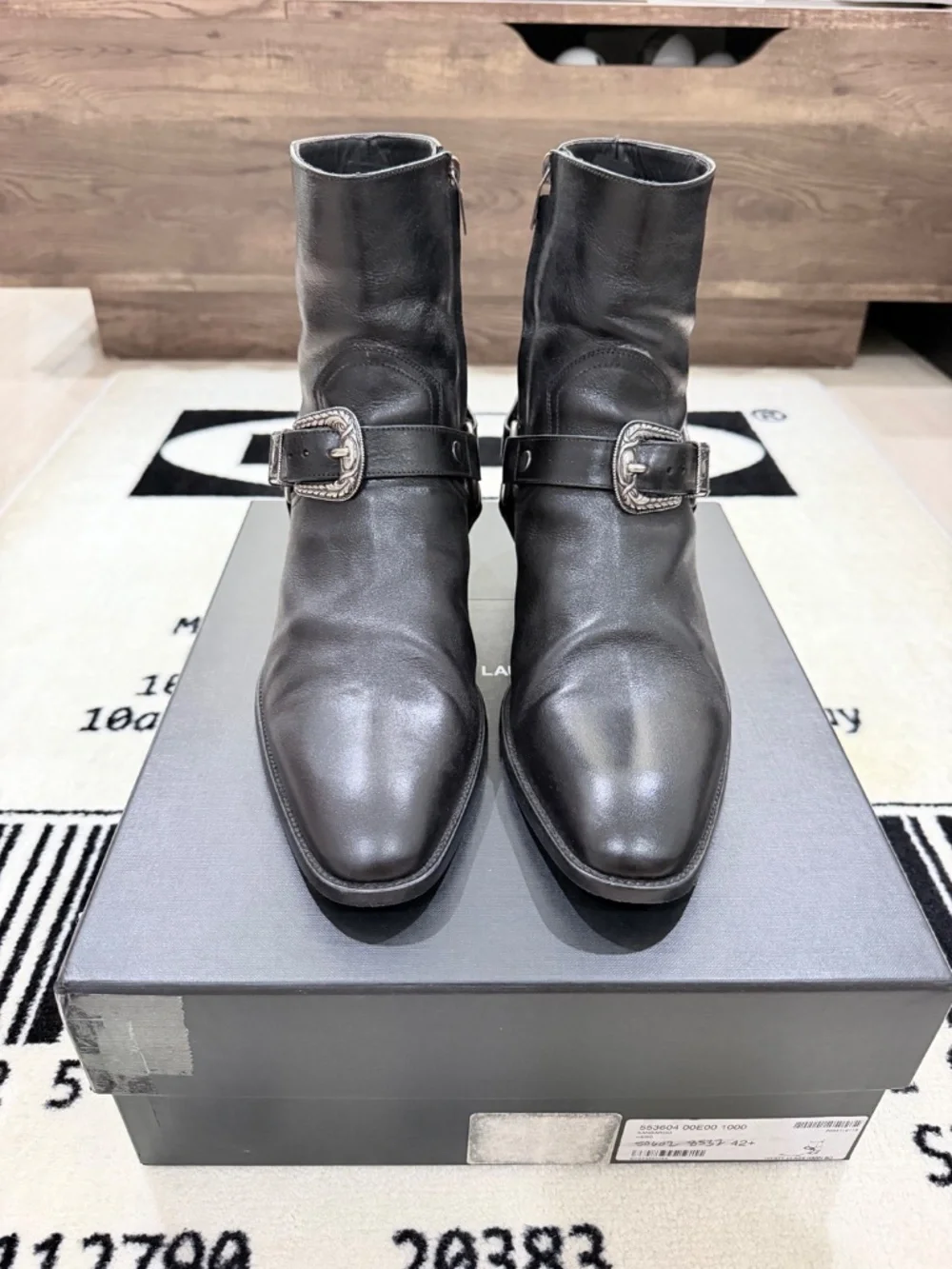 Saint Laurent Paris Wyatt 40 Age Harness Black Leather Boots